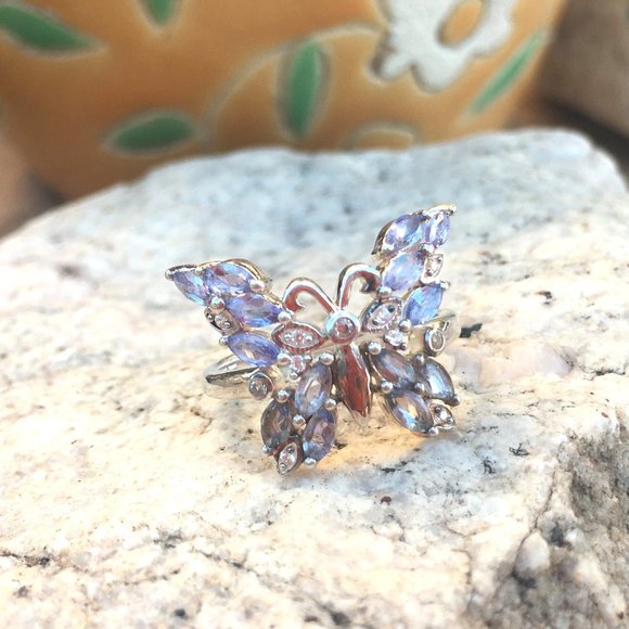 Tanzanite Butterfly Ring .925 Sterling Silver Genuine Gemstones Limited Edition - Picture 11 of 16